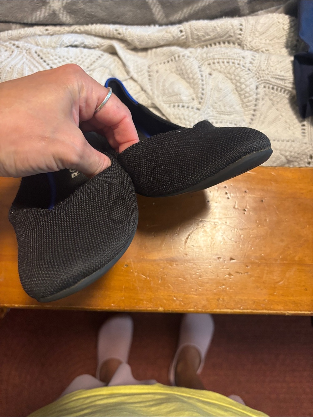 Rothy's Women’s Black Ballet Flat with Blue Trim - Picture 4 of 5